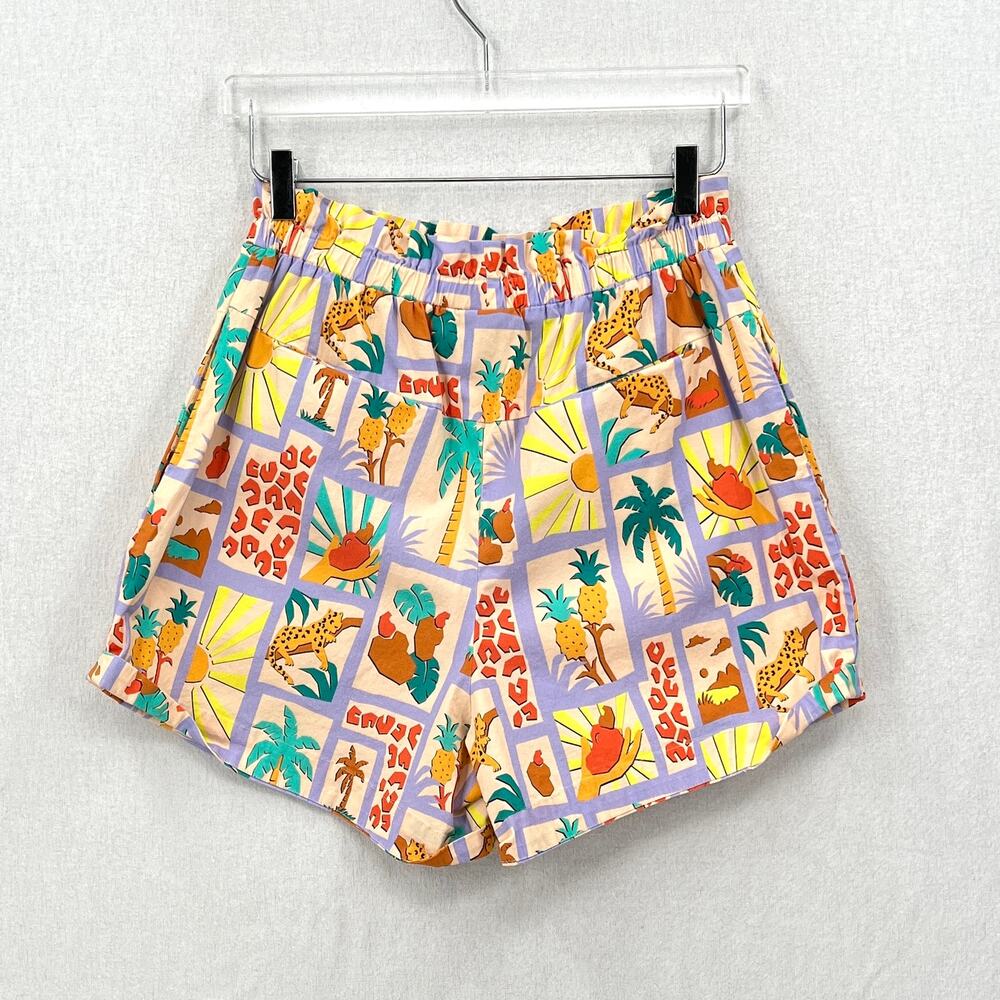 FARM RIO ANTHROPOLOGIE Patch Print Short Womens Medium Purple Peach Pull On - Picture 4 of 16